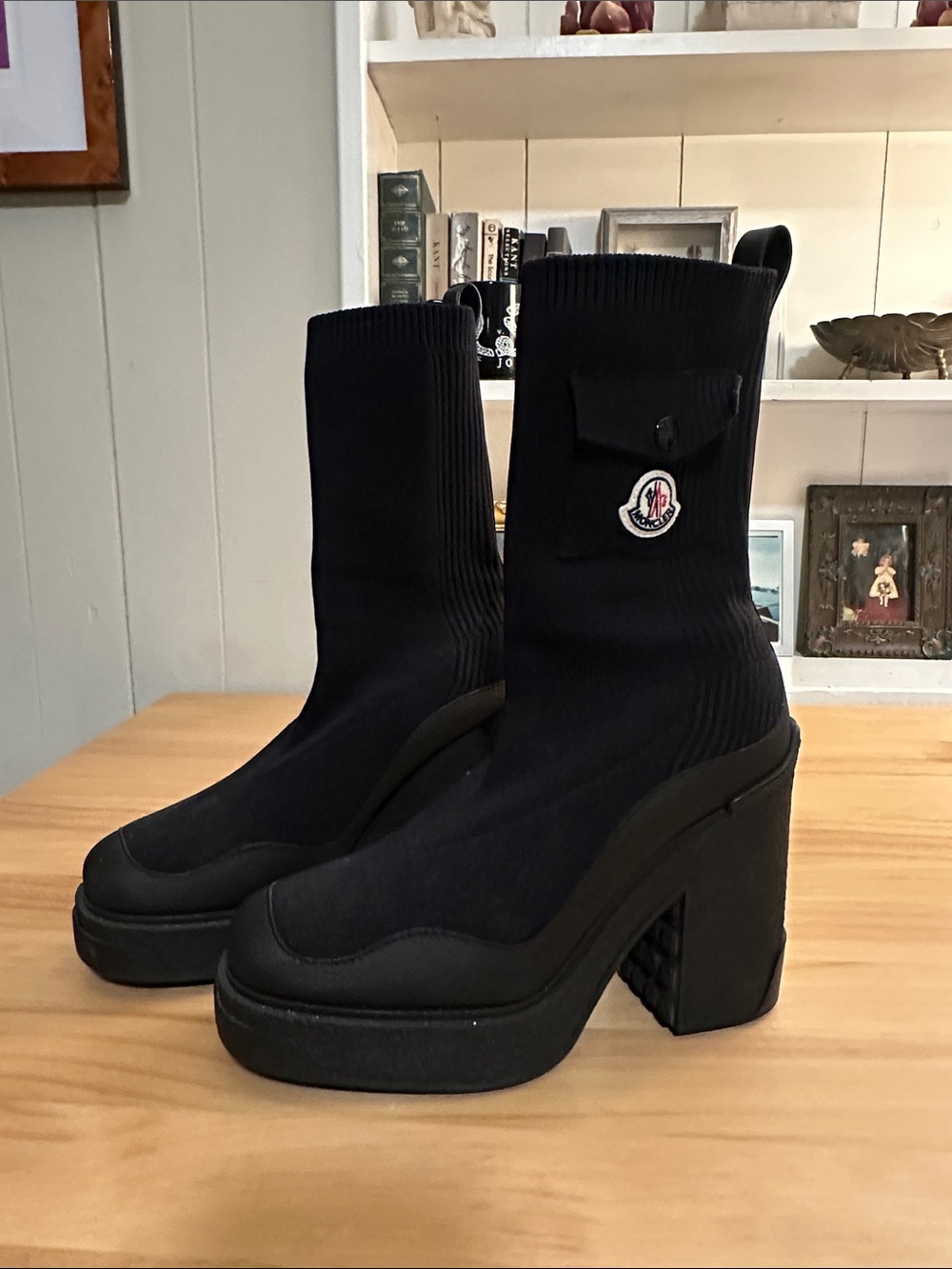 Moncler Splora Pocket Black Sock Bootie Fashion Chunky Block Platform Heel Boots - Picture 8 of 8